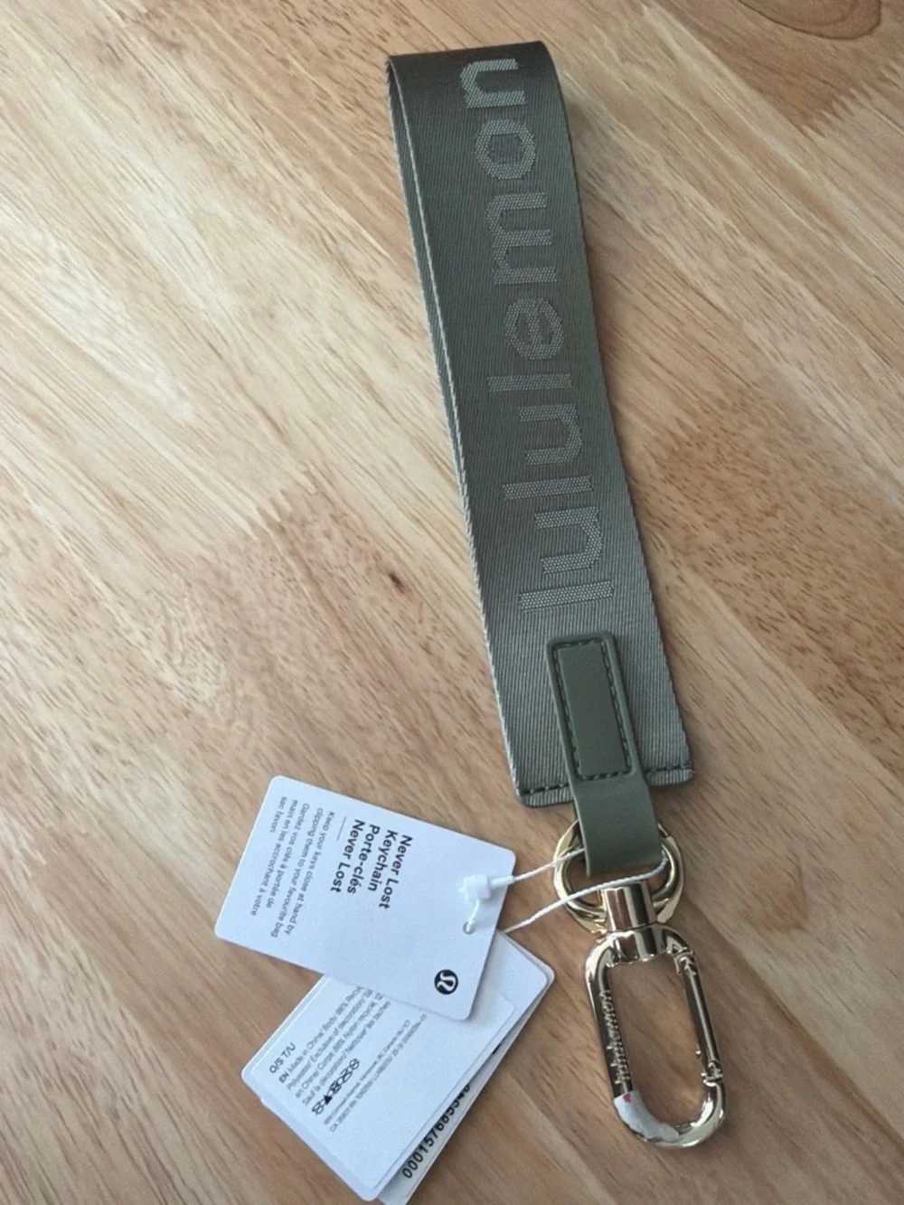 lululemon athletica Olive Green Wrist Key Strap with Gold Clip
